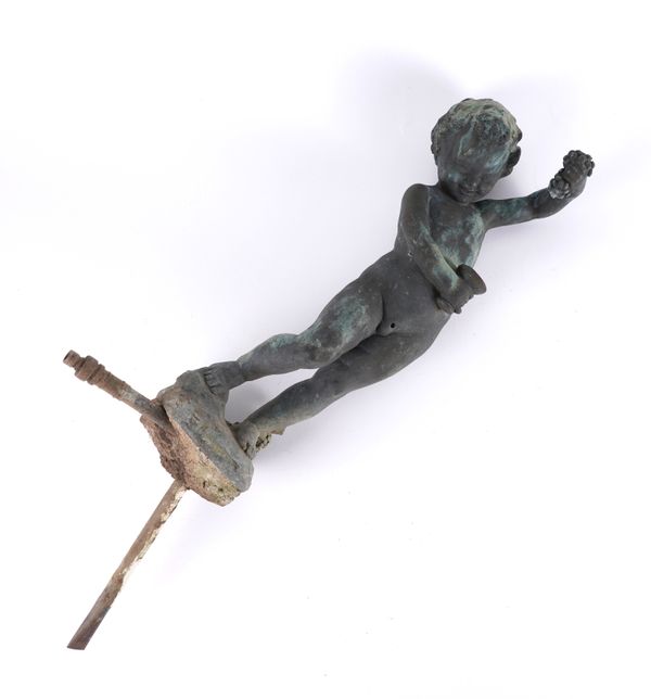 A 20TH CENTURY BRONZE FOUNTATIN FORMED AS A CHERUB