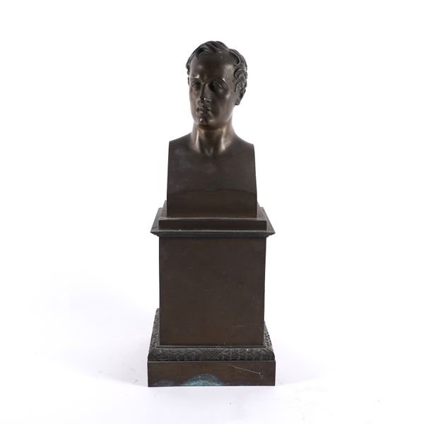 A FRENCH PATINATED BRONZE PORTRAIT BUST OF A GENTLEMAN PROBABLY THE POET LORD BYRON