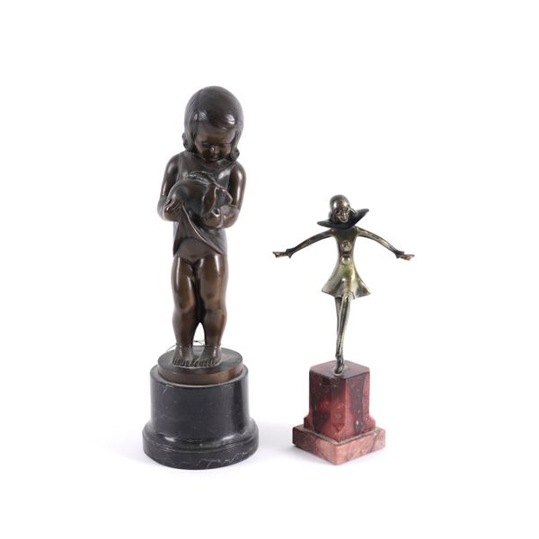 W. SLENDER: A PAINTED BRONZE GROUP OF A GIRL WITH A RABBIT (2)