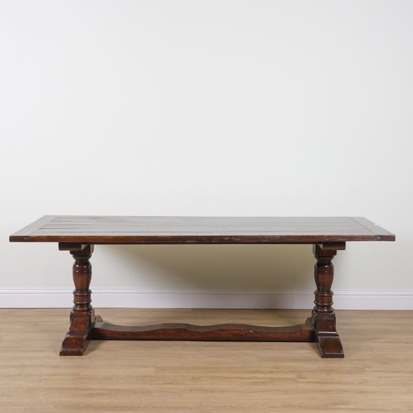 A 17TH CENTURY STYLE OAK PLANK TOP REFECTORY TABLE