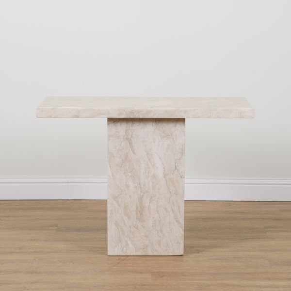 A MODERN WHITE MARBLE RECTANGULAR CONSOLE TABLE