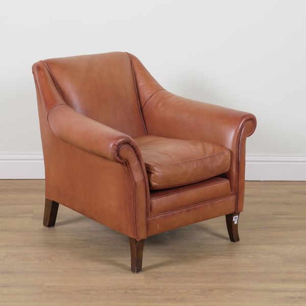 LAURA ASHLEY; A 20TH CENTURY TAN LEATHER UPHOLSTERED EASY ARMCHAIR