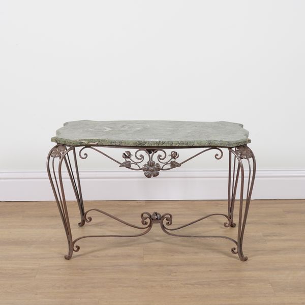 A FRENCH SERPENTINE MARBLE TOPPED COFFEE TABLE