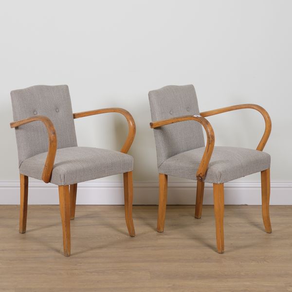 A PAIR OF MID 20TH CENTURY BEECH FRAMED BRIDGE CHAIRS (2)