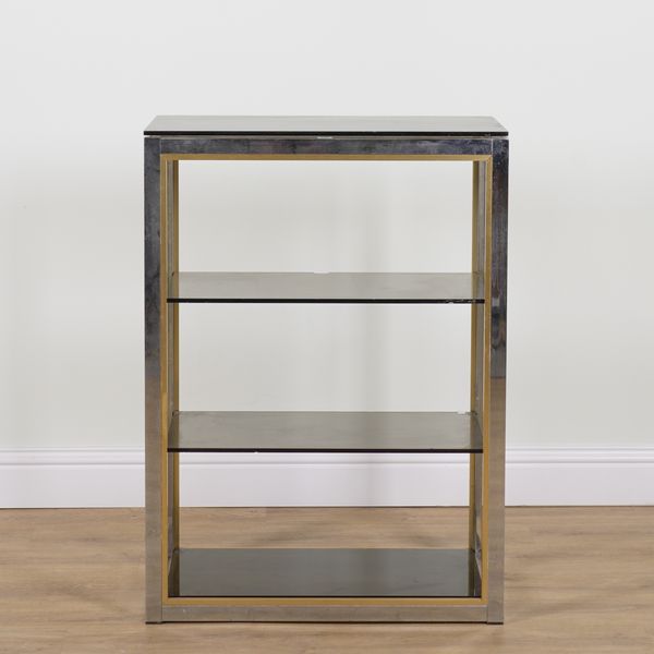 RENATO ZEVI; A 20TH CENTURY ITALIAN CHROME AND SHADED GLASS FOUR TIER ETAGERE