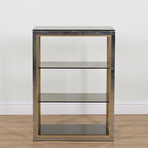 RENATO ZEVI; A 20TH CENTURY ITALIAN CHROME AND SHADED GLASS FOUR TIER ETAGERE