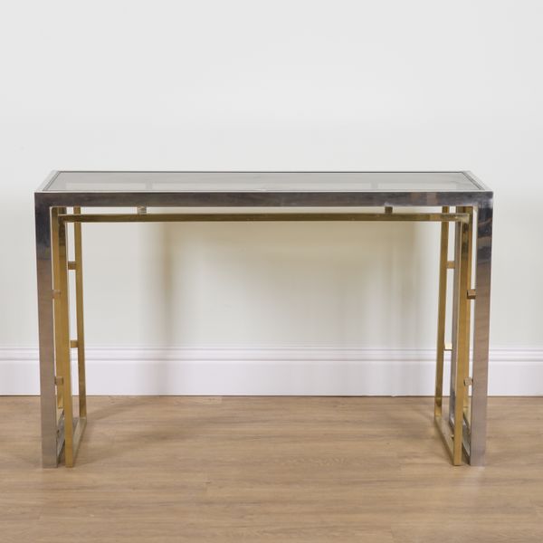 RENATO ZEVI; A 20TH CENTURY CHROME AND BRASS CONSOLE TABLE