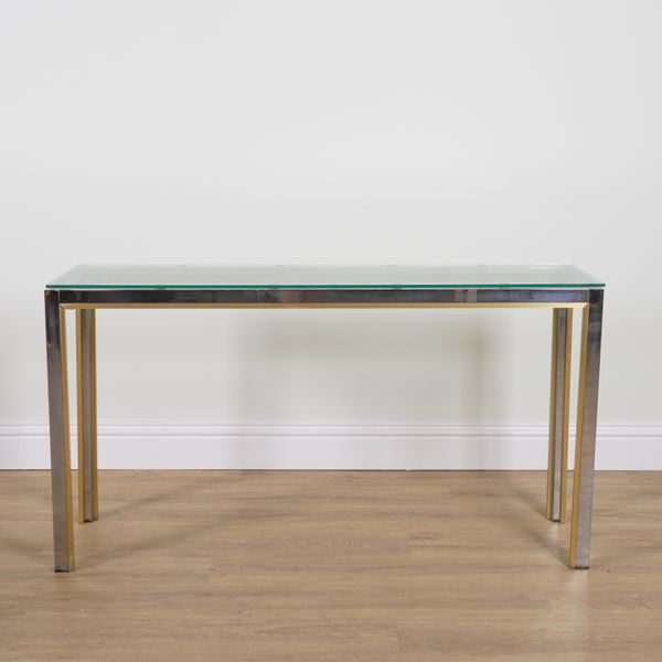 RENATO ZEVI; A MODERN CHROME AND GLASS RECTANGULAR CONSOLE TABLE