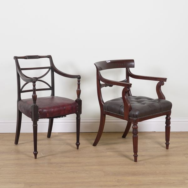 A WILLIAM IV MAHOGANY OPEN ARMCHAIR (2)