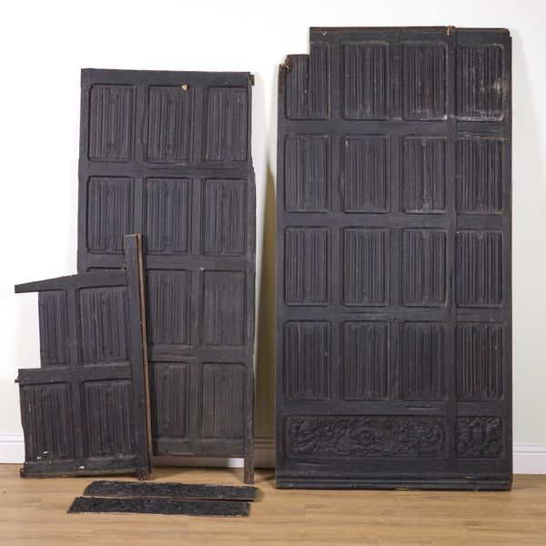 TWO 17TH CENTURY OAK LINEN FOLD DECORATED ROOM PANELS (2)