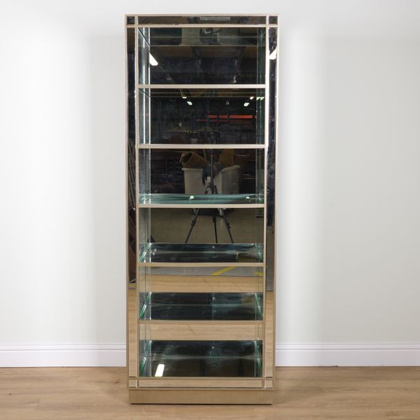 A MIRRORED FLOORSTANDING SIX TIER OPEN BOOKCASE