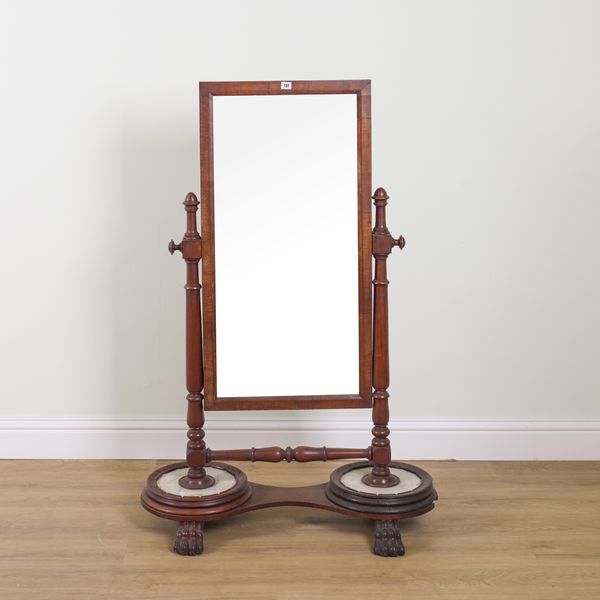 A WILLIAM IV MAHOGANY FRAMED CHEVAL MIRROR