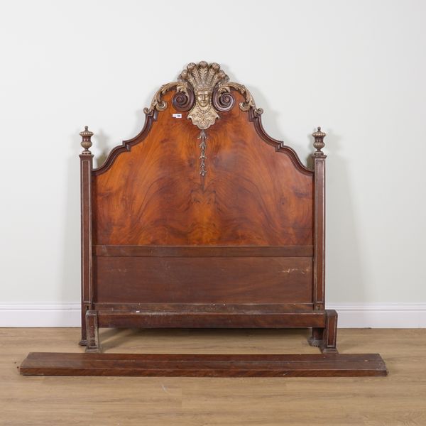 A 19TH CENTURY ITALIAN WALNUT AND SILVER HIGHLIGHTED DOUBLE BED FRAME