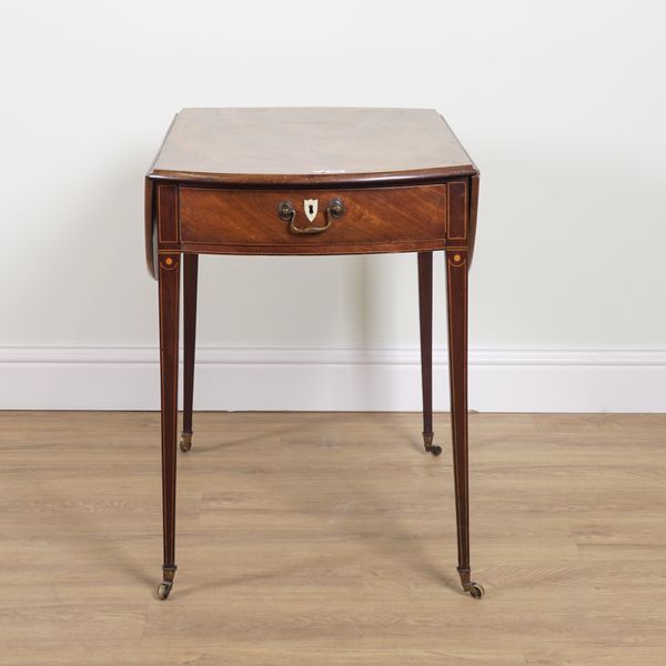 A GEORGE III MAHOGANY DROP FLAP OVAL PEMBROKE TABLE