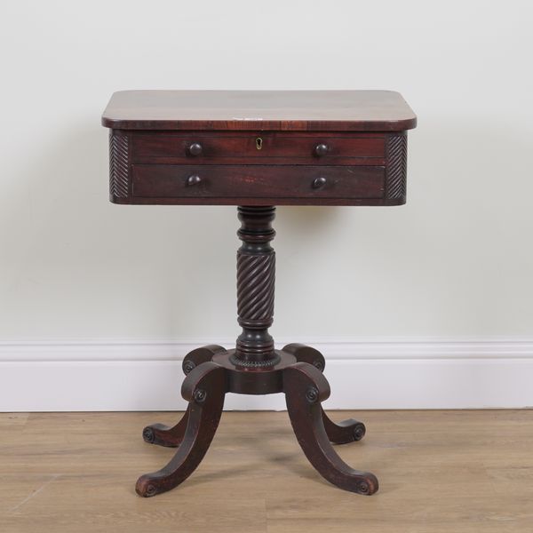 A 19TH CENTURY MAHOGANY LIFT TOP WORK TABLE