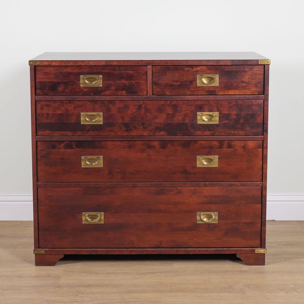 LAURA ASHLEY; A CAMPAIGN STYLE HARDWOOD FIVE DRAWER CHEST