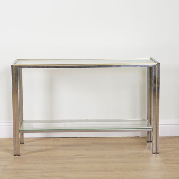 RENATO ZEVI; A CHROME AND BRASS TWO TIER CONSOLE TABLE (2)