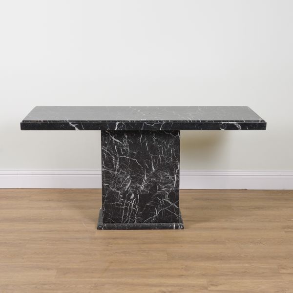 A MODERN BLACK MARBLE RECTANGULAR CONSOLE TABLE