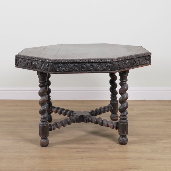 A 17TH CENTURY STYLE OAK OCTAGONAL CENTRE TABLE