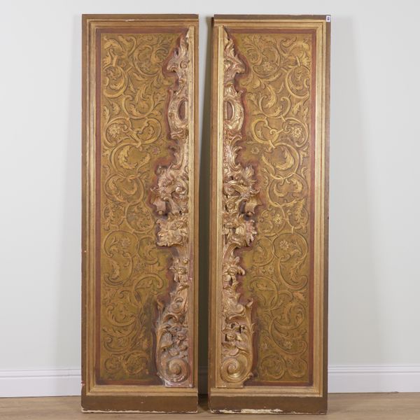 A PAIR OF VENETIAN STYLE GILT DECORATED PANELS (2)