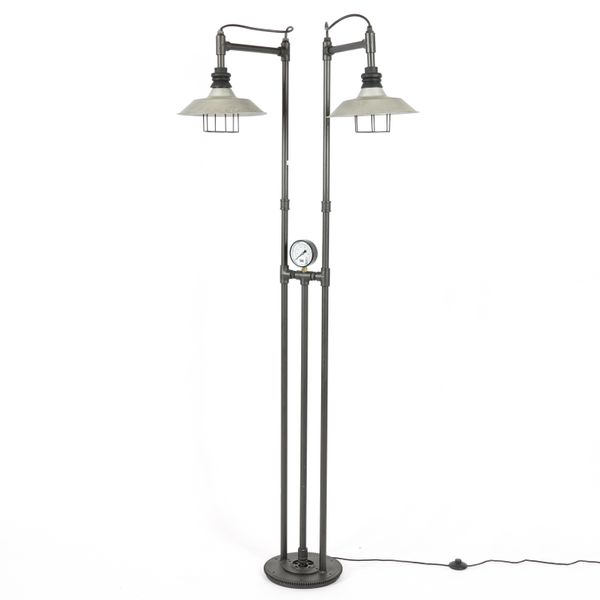 A MODERN METAL TWIN LIGHT STANDING LAMP