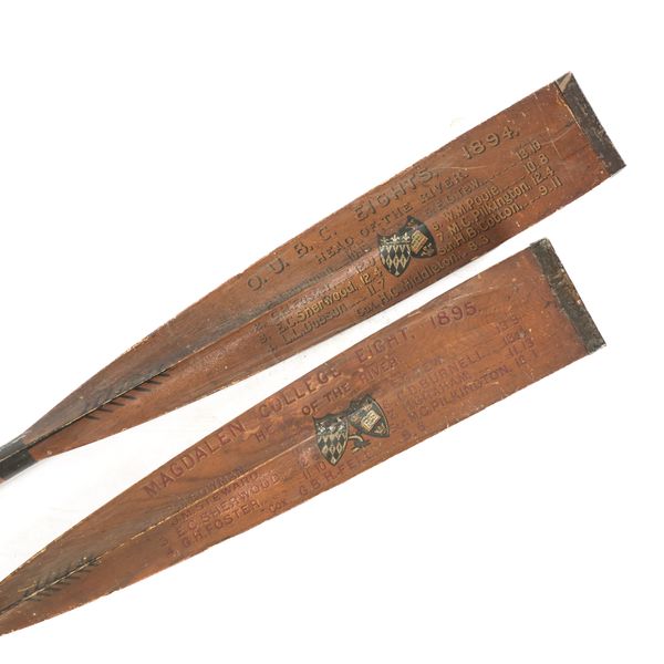 TWO LATE VICTORIAN OXFORD UNIVERSITY COMMERORATIVE ROWING OARS (2)