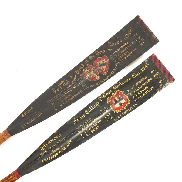 TWO COMMEMORATIVE OARS FROM JESUS COLLEGE, CAMBRIDGE, 1945 & 1946