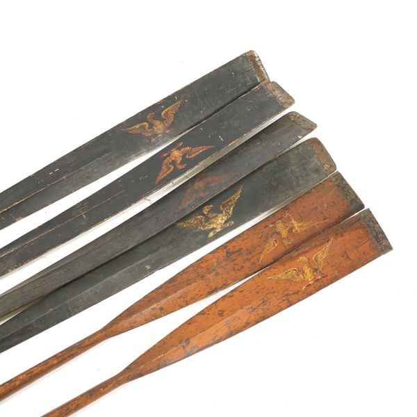 A GROUP OF SIX VICTORIAN BARGE OARS (6)