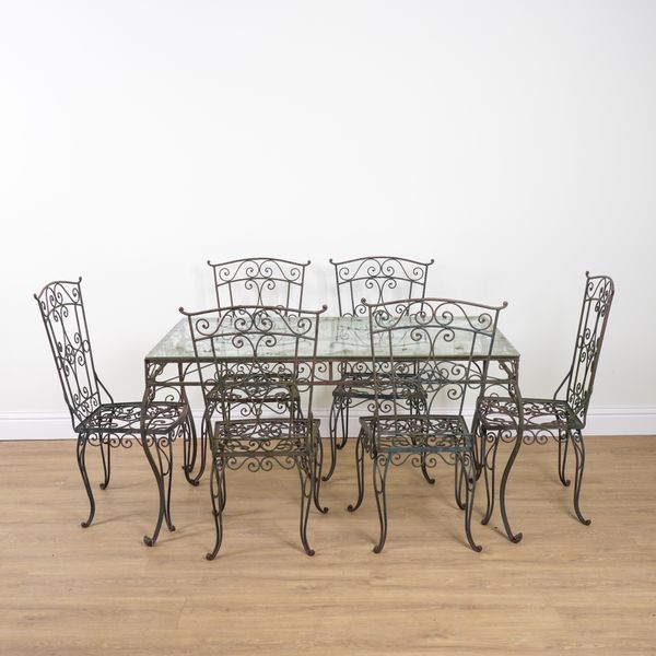 A RECTANGULAR GLASS AND WIRE WORK GARDEN TABLE  (7)