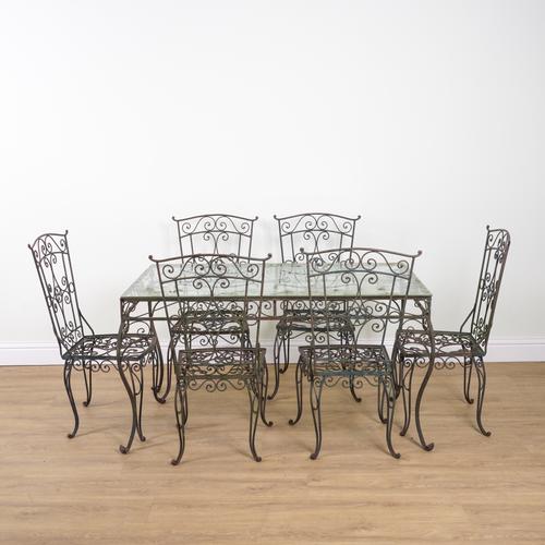 A RECTANGULAR GLASS AND WIRE WORK GARDEN TABLE  (7)