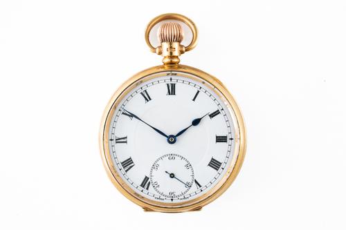 A GENTLEMAN'S 9CT GOLD CASED, KEYLESS WIND, OPENFACED POCKET WATCH