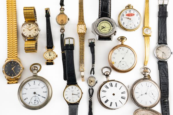 A GROUP OF POCKET AND WRISTWATCHES (15)