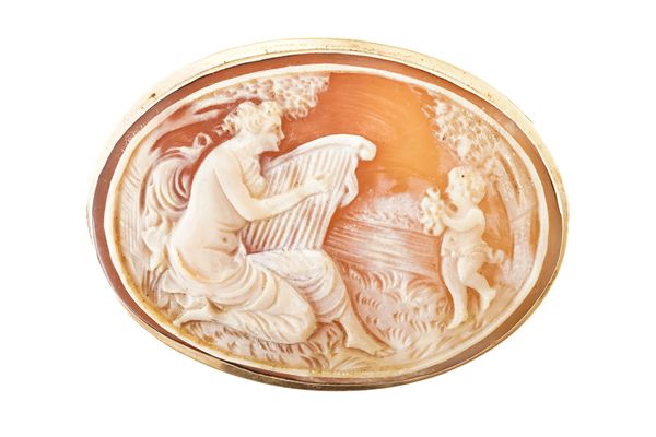 A LARGE OVAL SHELL CAMEO BROOCH