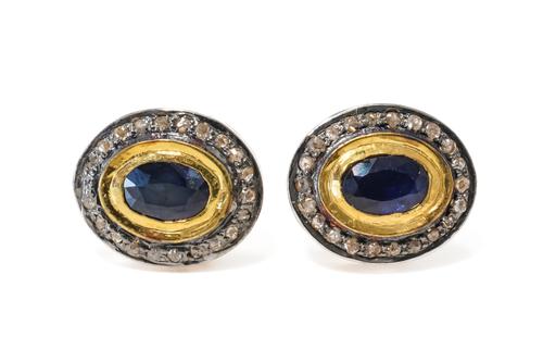 A PAIR OF SAPPHIRE AND DIAMOND EARRINGS, BOXED
