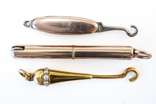 THREE GLOVE BUTTON HOOKS (3)