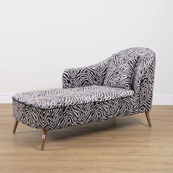 A FAUX ZEBRA UPHOLSTERED CHAISE LONGUE