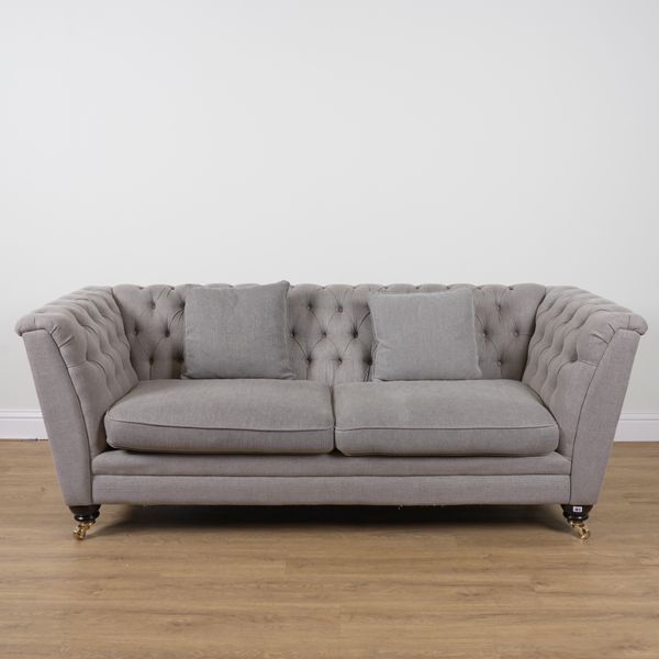 A GREY BUTTONBACK UPHOLSTERED TWO SEAT SOFA