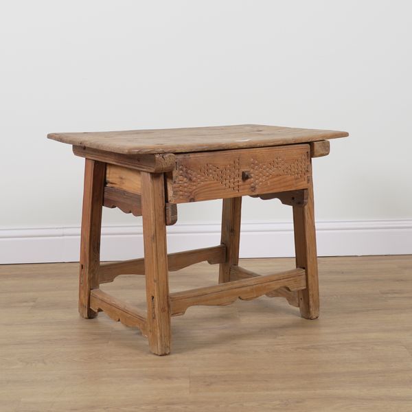 A 19TH CENTURY SPANISH ELM TOPPED PINE SINGLE DRAWER TABLE