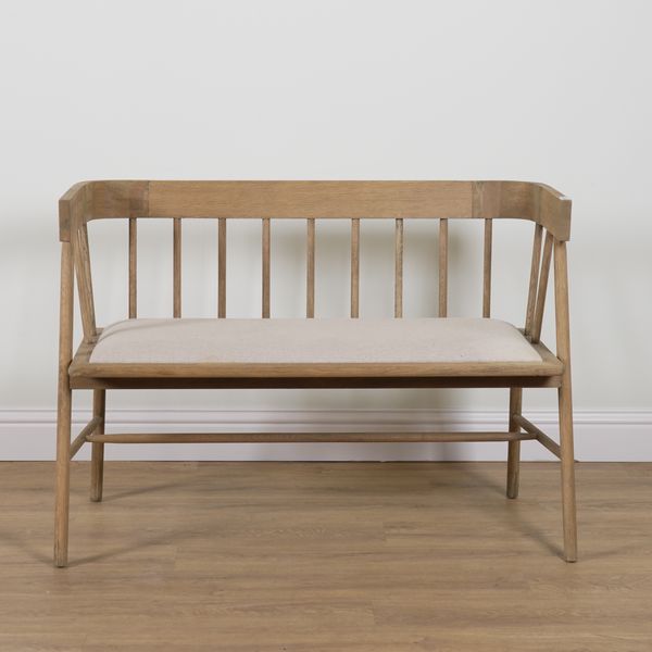 A HARDWOOD TWO SEAT TUB BACK BENCH