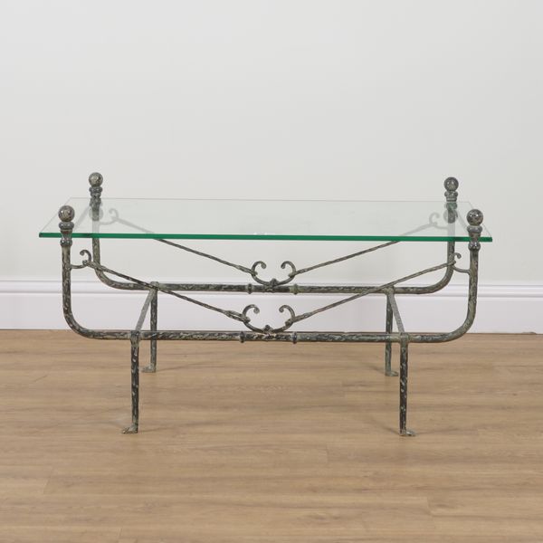 A MODERN EGYPTIAN REVIVAL GLASS TOPPED RECTANGULAR COFFEE TABLE