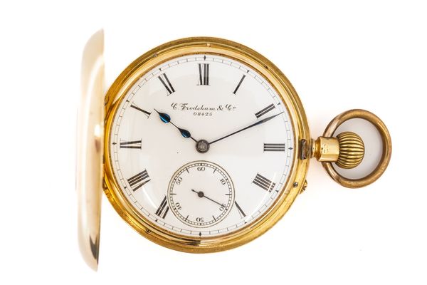 A CHARLES FRODSHAM 18CT GOLD CASED, KEYLESS WIND, HALF HUNTING CASED, GENTLEMAN'S POCKET WATCH