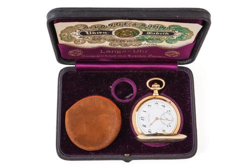 AN A.LANGE AND SOHNE GOLD CASED KEYLESS WIND, HUNTING CASED GENTLEMAN'S POCKET WATCH