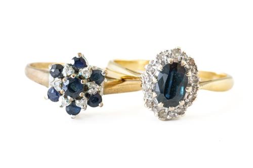 TWO SAPPHIRE AND DIAMOND RINGS (2)