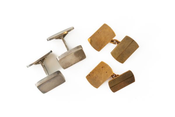 A PAIR OF 9CT GOLD CUFFLINKS AND A PAIR OF GEORG JENSEN SILVER CUFFLINKS (4)