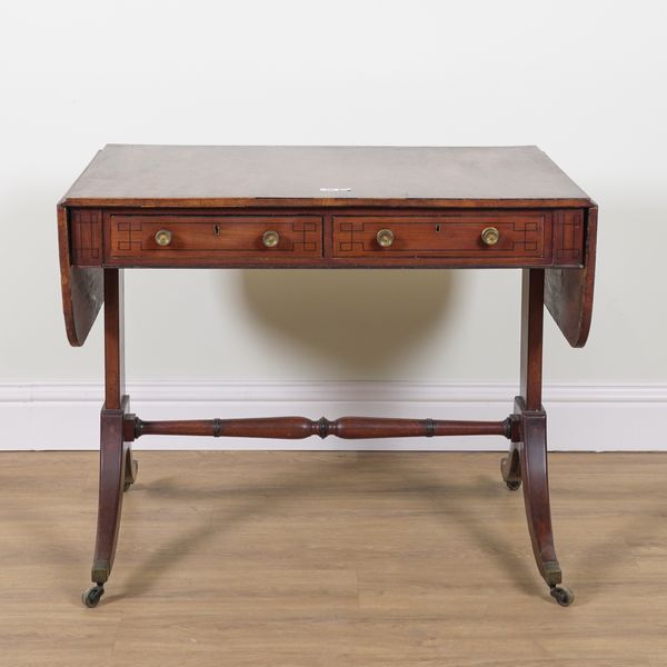 A REGENCY INLAID MAHOGANY TWO DRAWER SOFA TABLE