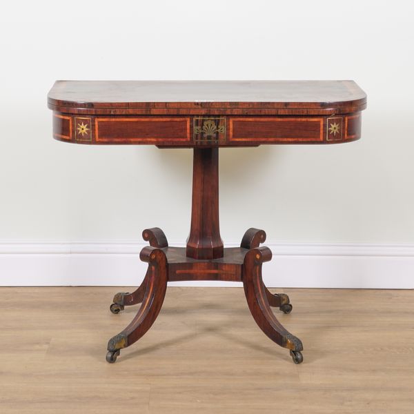 A REGENCY SATINWOOD BANDED ROSEWOOD TEA TABLE