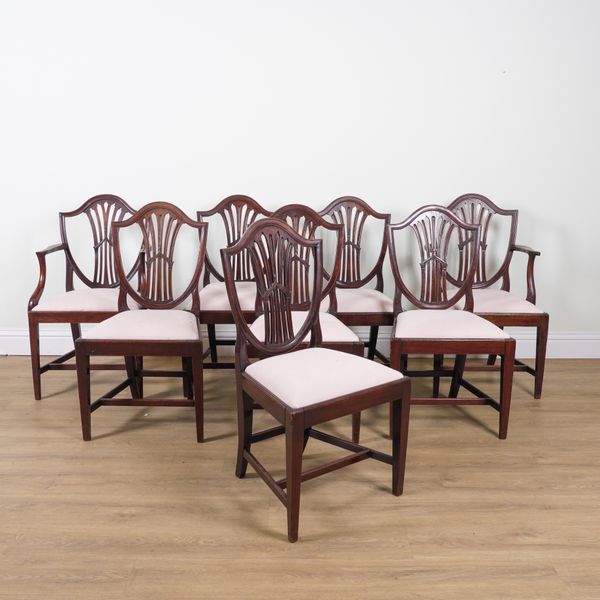 A SET OF EIGHT GEORGE III MAHOGANY SHIELD BACK DINING CHAIRS (8)