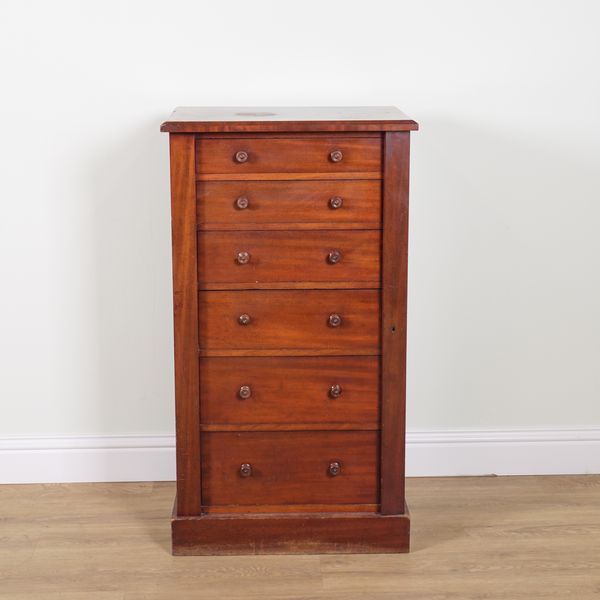 A VICTORIAN MAHOGANY GRADUATED SIX DRAWER WELLINGTON CHEST