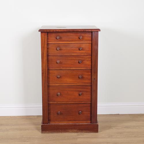 A VICTORIAN MAHOGANY GRADUATED SIX DRAWER WELLINGTON CHEST
