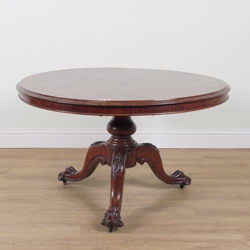 A VICTORIAN MAHOGANY CIRCULAR SNAP TOP BREAKFAST TABLE